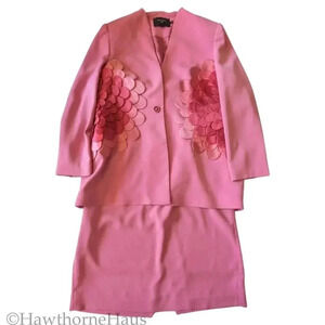 LOUISE RICCI Dusty Pink Modest Skirt Suit Size 16 2 Piece One Button